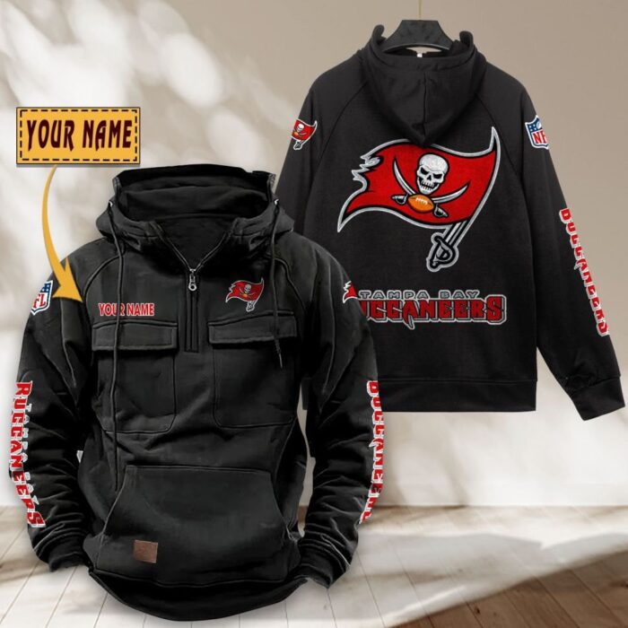 Tampa Bay Buccaneers NFL Personalized Multi Pocket Quarter Zip Vintage Hoodie WVH1055