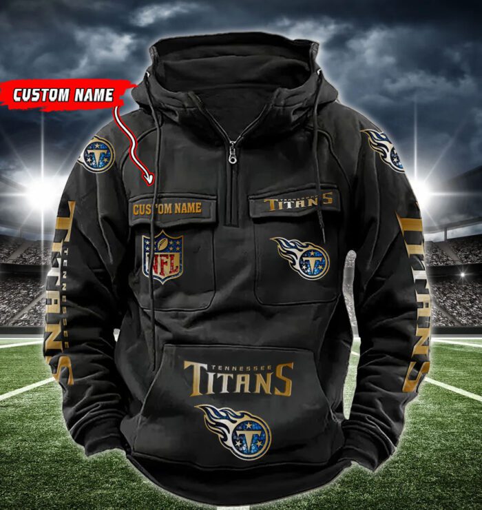 Tennessee Titans NFL Golden Logo Quarter Zip Vintage Hoodie Custom Name WVH1030