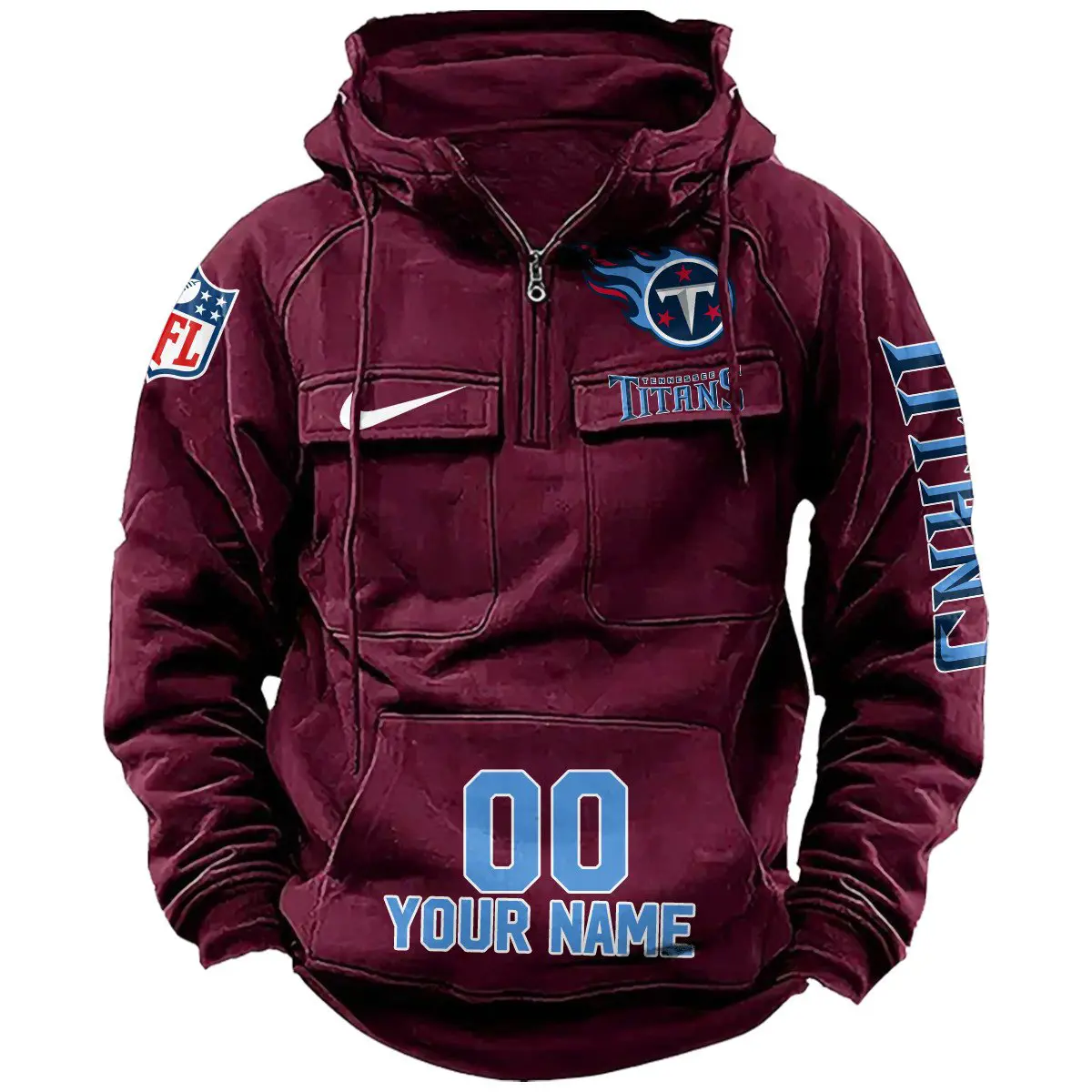 Tennessee Titans NFL Swoosh Personalized Vintage Hoodie Quarter Zip Retro Hoodie WRH1028