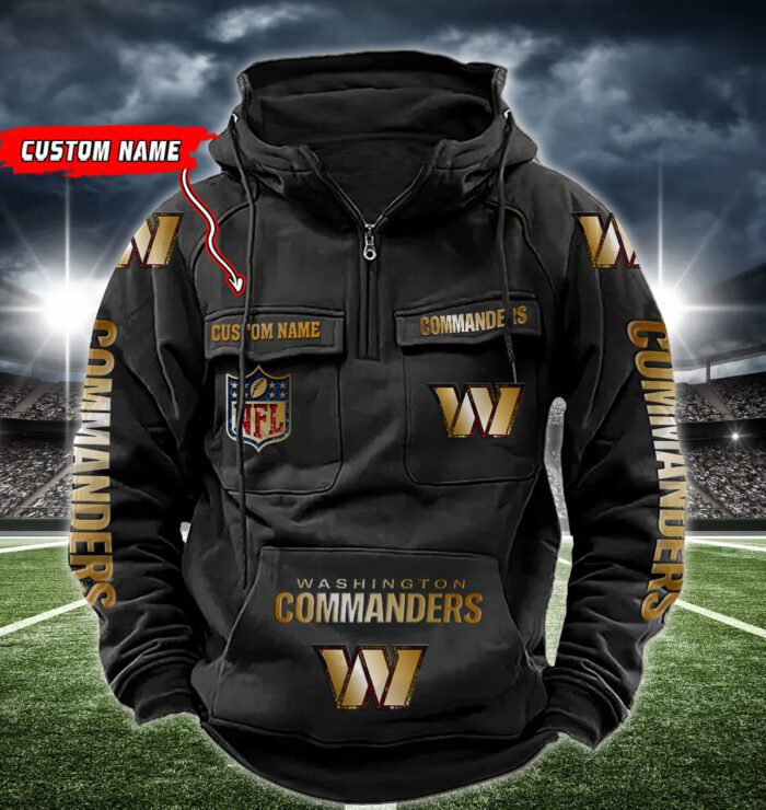 Washington Commanders NFL Golden Logo Quarter Zip Vintage Hoodie Custom Name WVH1031