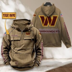 Washington Commanders NFL Personalized Multi Pocket Quarter Zip Vintage Hoodie WVH1063