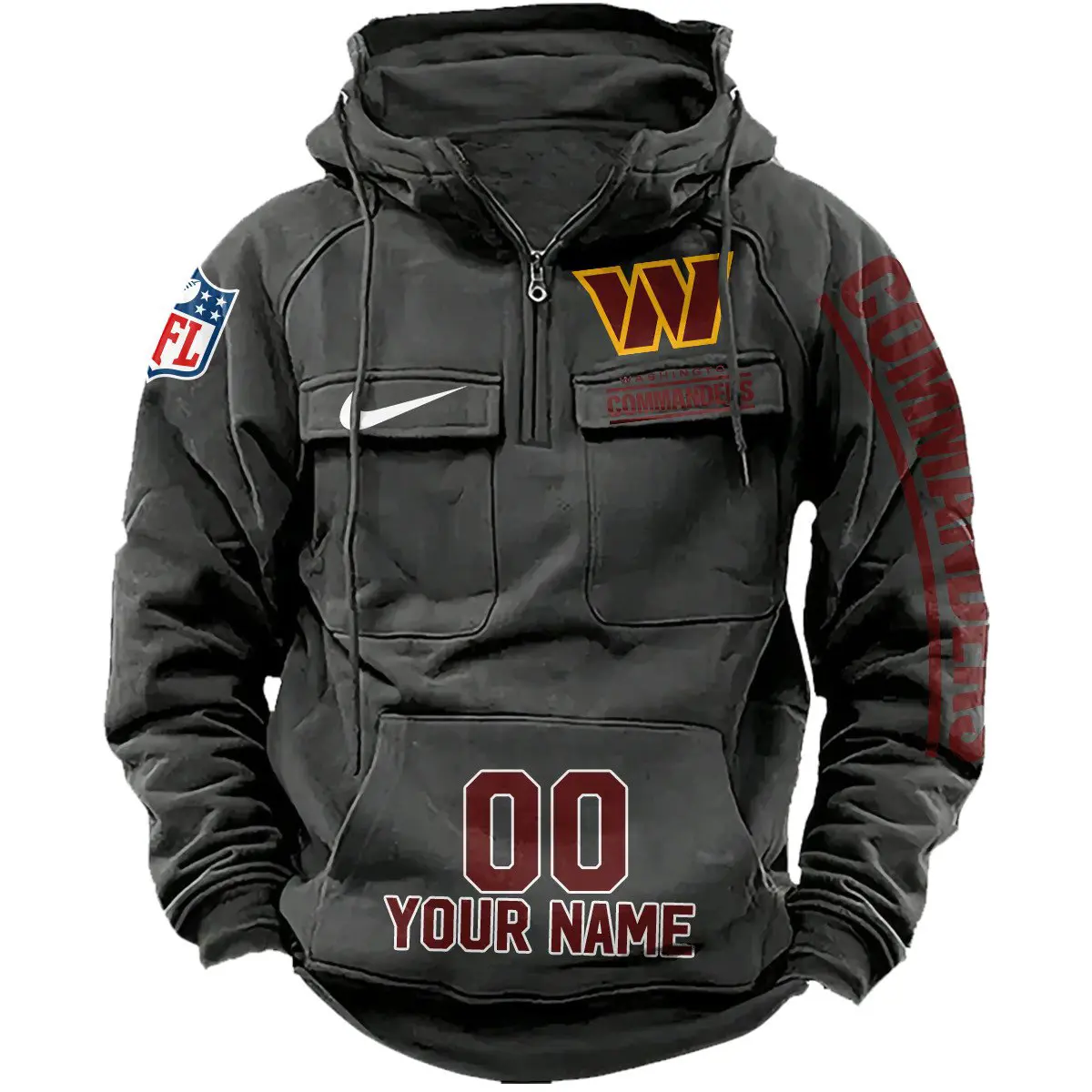 Washington Commanders NFL Swoosh Personalized Vintage Hoodie Quarter Zip Retro Hoodie WRH1030