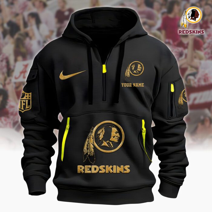 Washington Redskins NFL Custom Your Name Metal Logo Quarter Hoodie Zip WQH5188