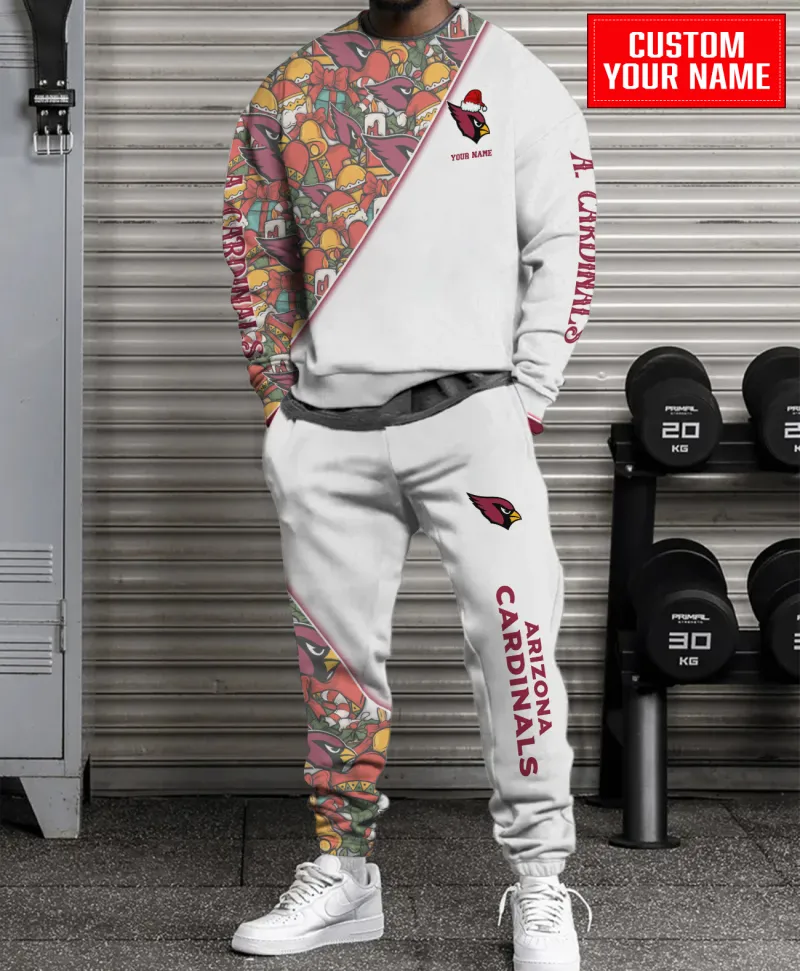 Arizona Cardinals Personalized NFL Christmas Pattern Unisex Combo Sweater And Sweatpants - White CHS1065