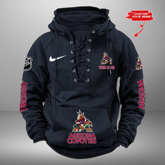 Arizona Coyotes NHL Swoosh Hooded Lace Up Retro Vintage Hoodie Custom Name