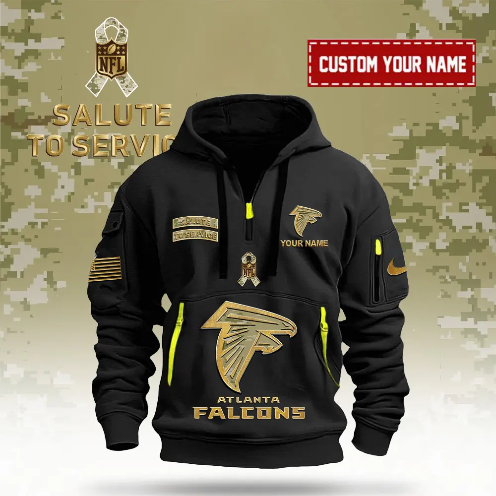 Atlanta Falcons NFL Veterans Day Salute To Service Custom Name Quarter Zip Hoodie