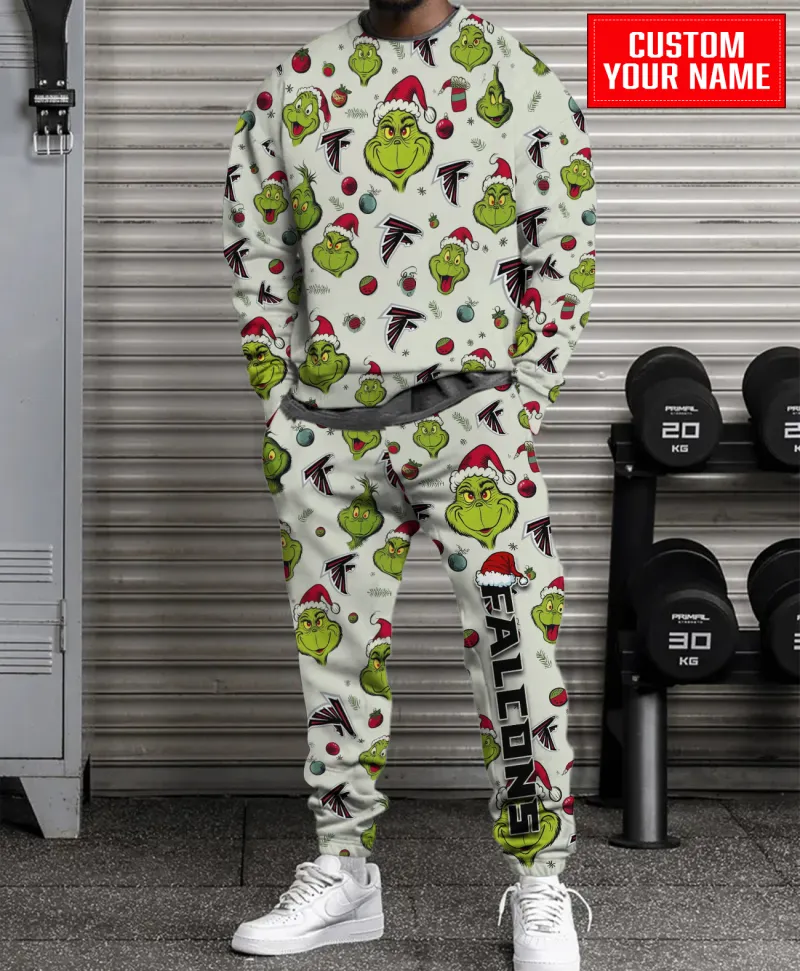 Atlanta Falcons Personalized NFL Grinch Pattern Sweater And Sweatpants  CHS1104