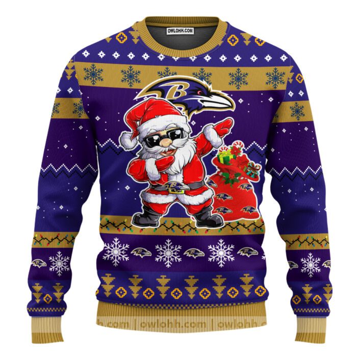 Baltimore Ravens NFL Dabbing Santa Claus Ugly Christmas Sweater FUL1092