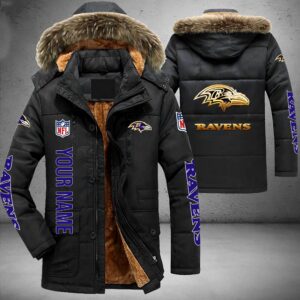 Baltimore Ravens NFL Personalized Golden Logo Parka Jacket Fleece Coat Winter