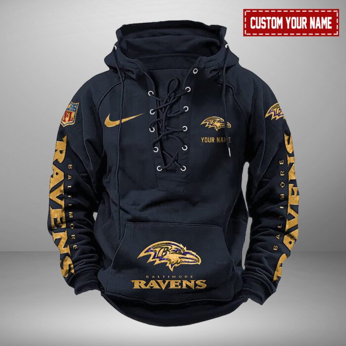 Baltimore Ravens NFL Personalized Swoosh Hooded Lace Up Hoodie Vintage Retro Hoodie