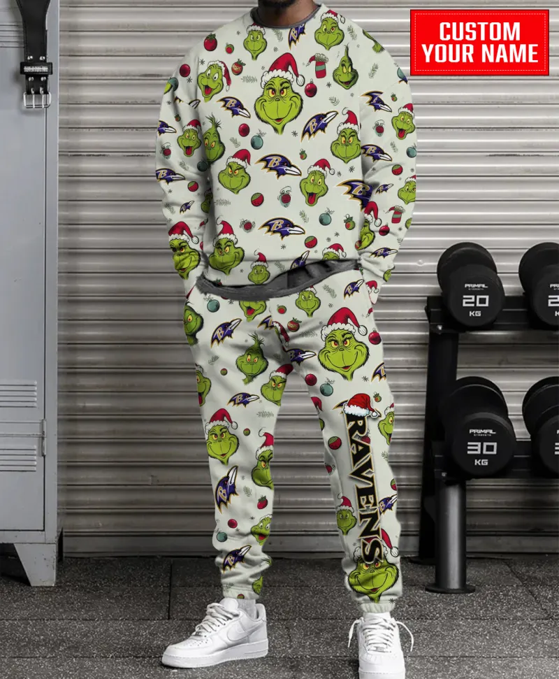 Baltimore Ravens Personalized NFL Grinch Pattern Sweater And Sweatpants  CHS1099