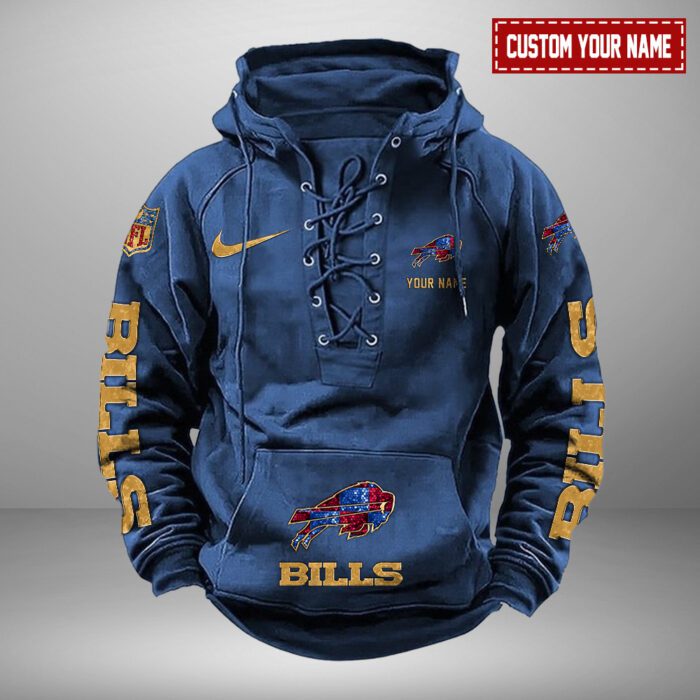 Buffalo Bills NFL Personalized Swoosh Hooded Lace Up Hoodie Vintage Retro Hoodie