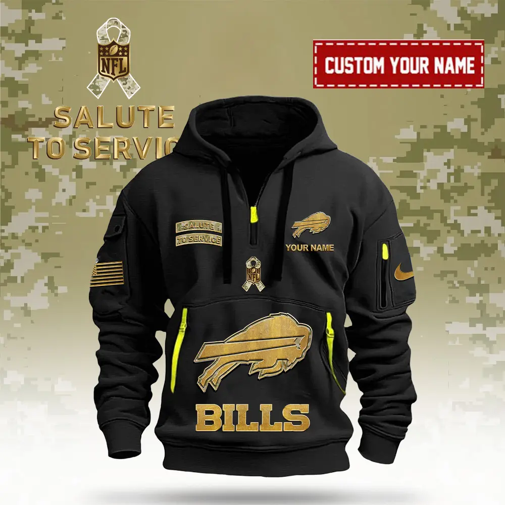 Buffalo Bills NFL Veterans Day Salute To Service Custom Name Quarter Zip Hoodie