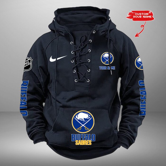 Buffalo Sabres NHL Swoosh Hooded Lace Up Retro Vintage Hoodie Custom Name