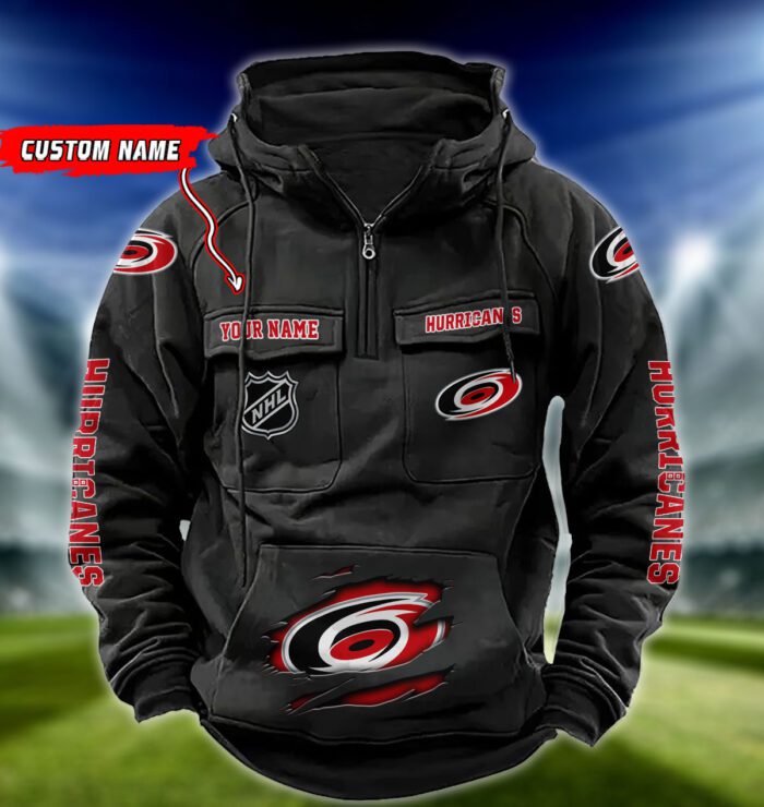 Carolina Hurricanes NHL Hockey Vintage Quarter Zip Hoodie Retro Hoodie Custom Name WRH1004