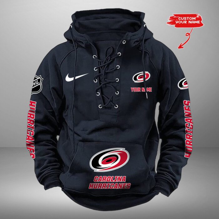 Carolina Hurricanes NHL Swoosh Hooded Lace Up Retro Vintage Hoodie Custom Name