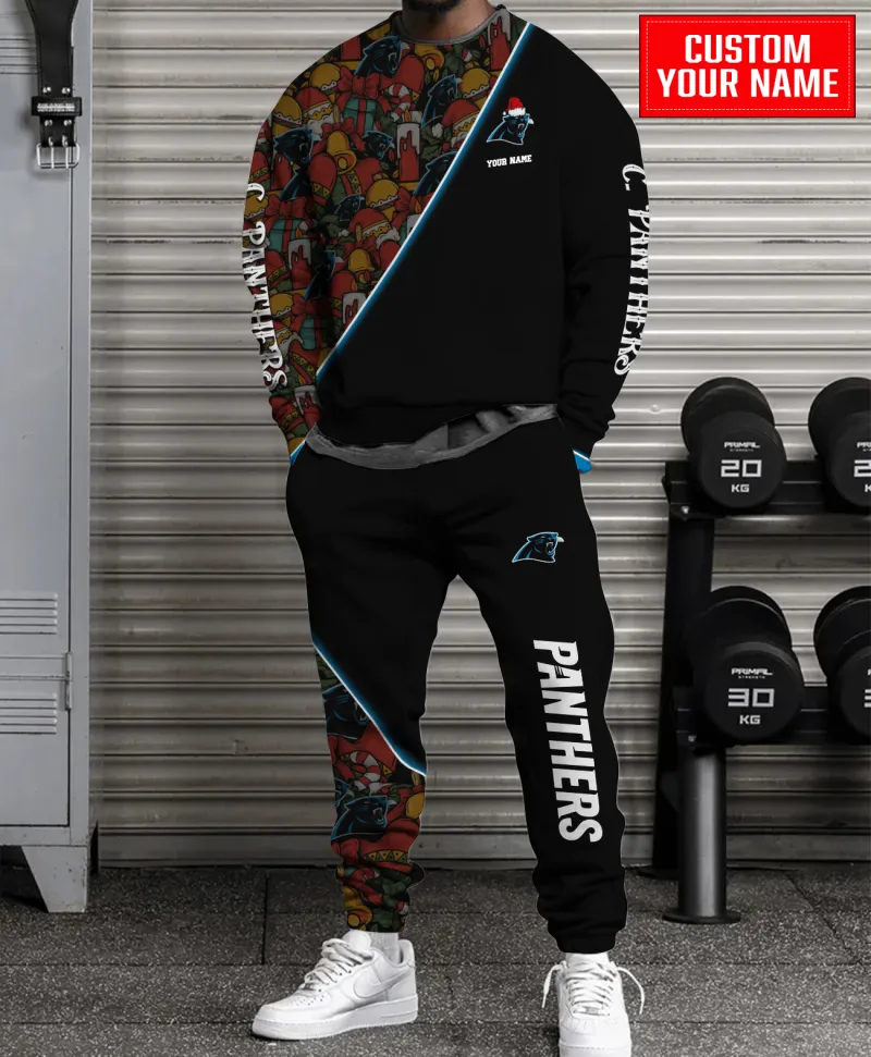 Carolina Panthers Personalized NFL Christmas Pattern Unisex Combo Sweater And Sweatpants - Black CHS1044