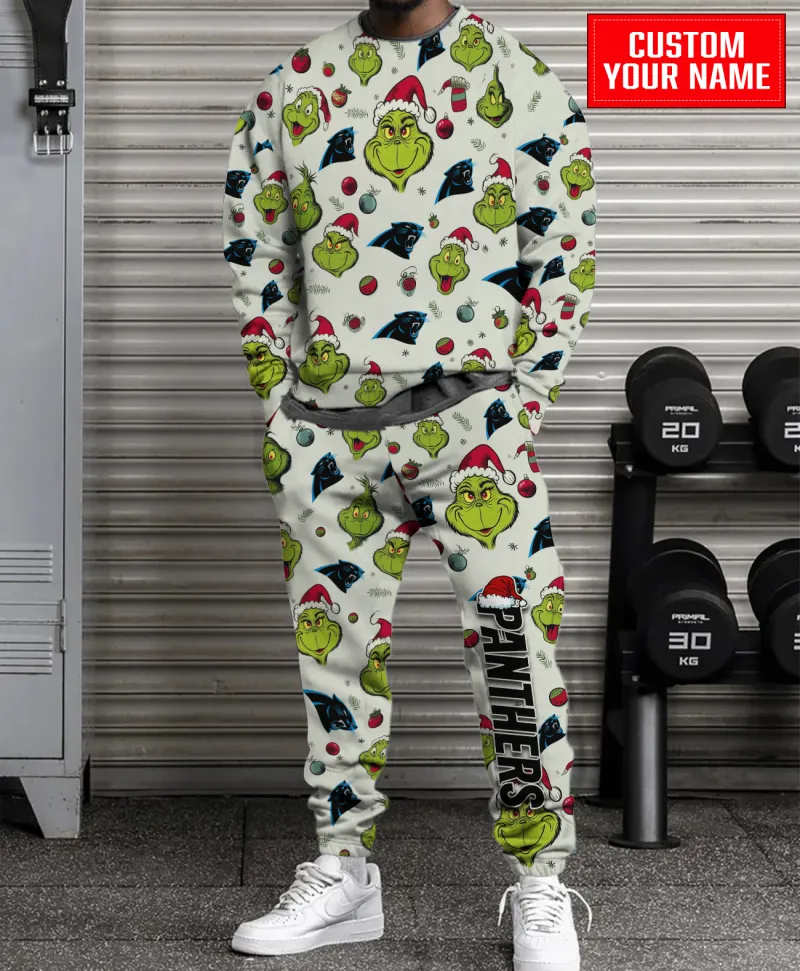 Carolina Panthers Personalized NFL Grinch Pattern Sweater And Sweatpants  CHS1105