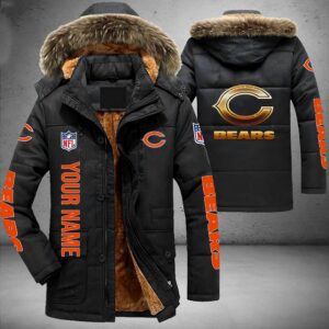 Chicago Bears NFL Personalized Golden Logo Parka Jacket Fleece Coat Winter