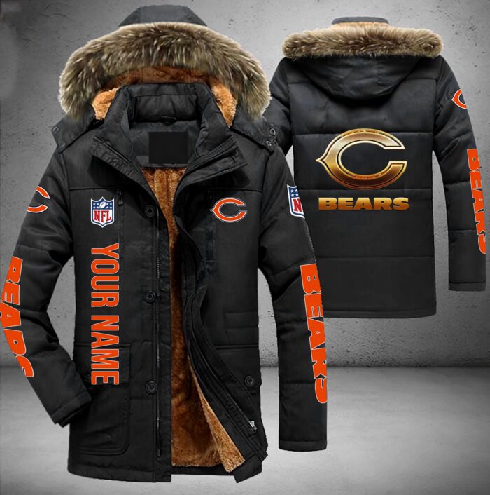 Chicago Bears NFL Personalized Golden Logo Parka Jacket Fleece Coat Winter