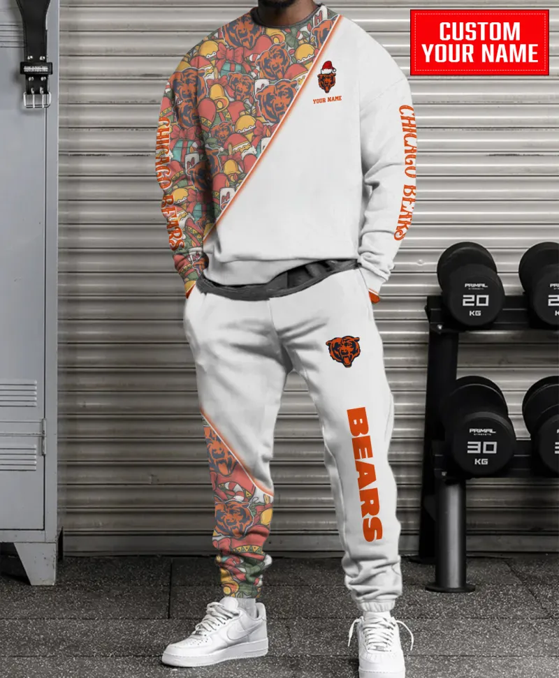 Chicago Bears Personalized NFL Christmas Pattern Unisex Combo Sweater And Sweatpants - White CHS1067