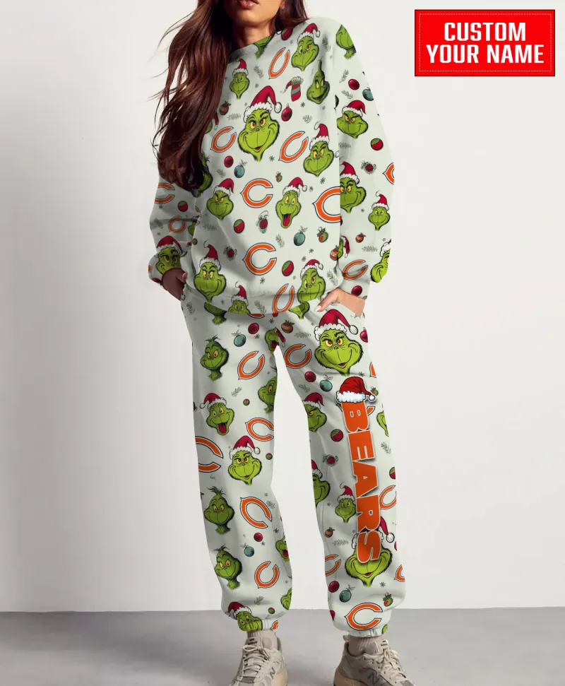 Chicago Bears Personalized NFL Grinch Pattern Sweater And Sweatpants  CHS1106