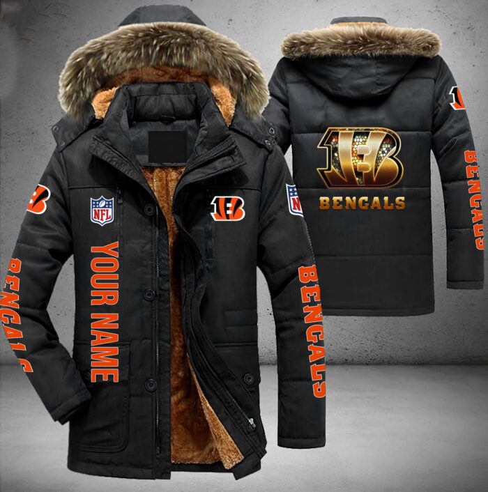 Cincinnati Bengals NFL Personalized Golden Logo Parka Jacket Fleece Coat Winter