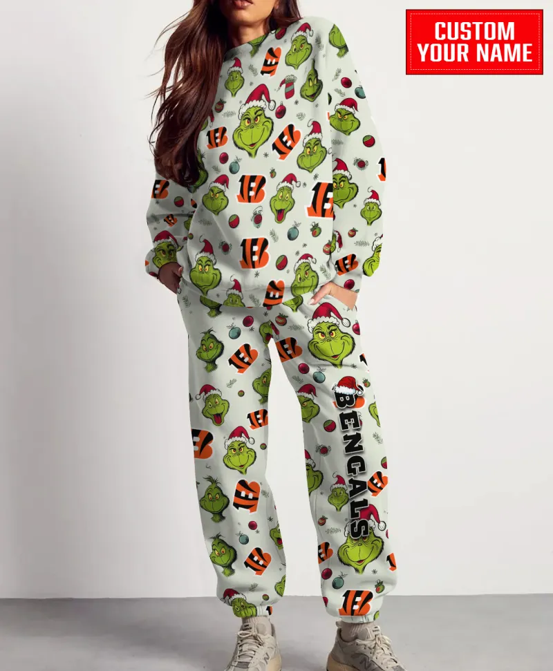 Cincinnati Bengals Personalized NFL Grinch Pattern Sweater And Sweatpants  CHS1108