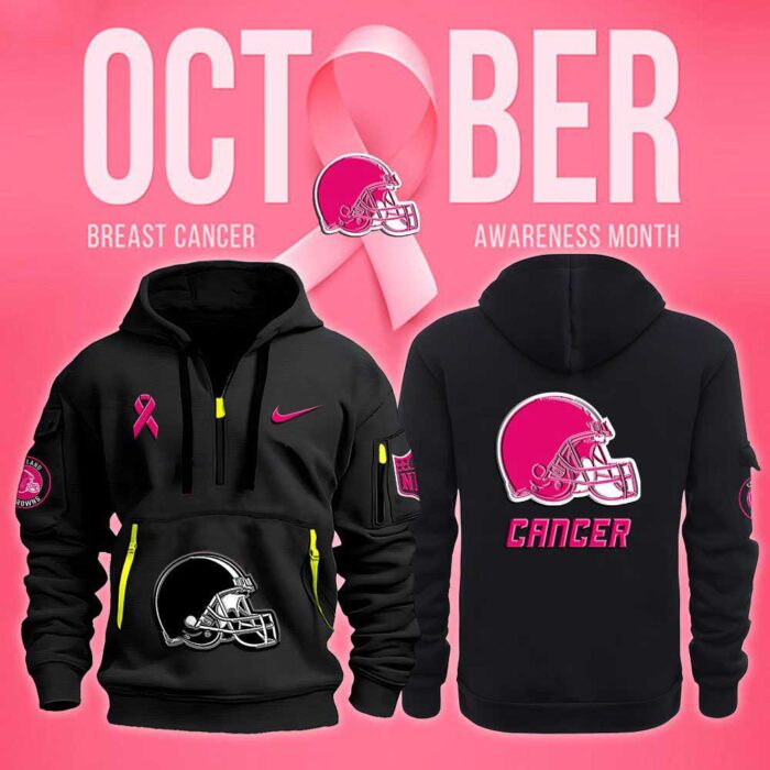 Cleveland Browns NFL October Breast Cancer Awareness Month Quarter Zip Hoodie