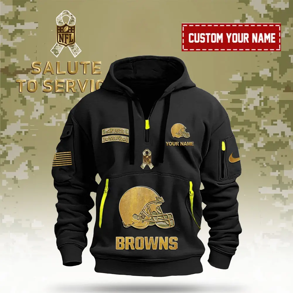 Cleveland Browns NFL Veterans Day Salute To Service Custom Name Quarter Zip Hoodie