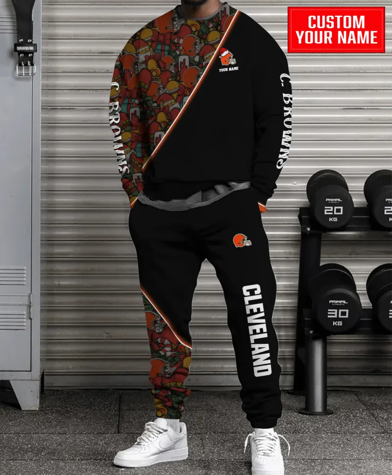 Cleveland Browns Personalized NFL Christmas Pattern Unisex Combo Sweater And Sweatpants - Black CHS1040