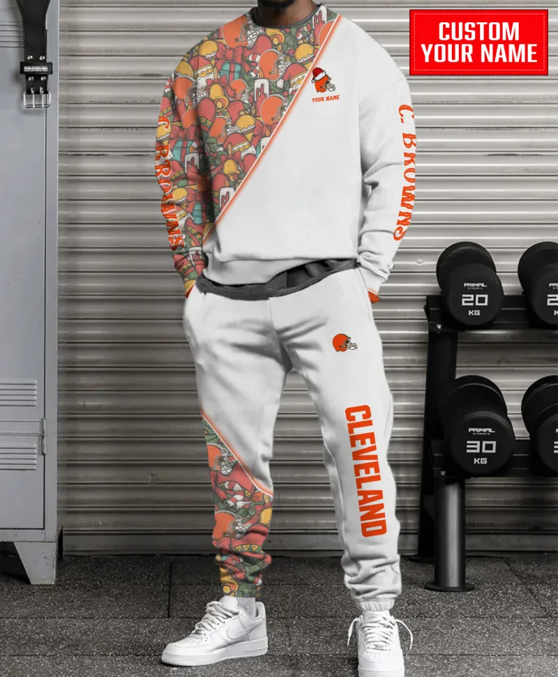 Cleveland Browns Personalized NFL Christmas Pattern Unisex Combo Sweater And Sweatpants - White CHS1072