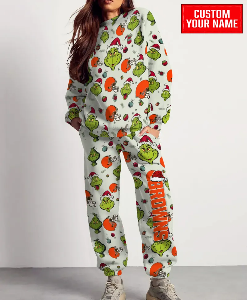 Cleveland Browns Personalized NFL Grinch Pattern Sweater And Sweatpants  CHS1109