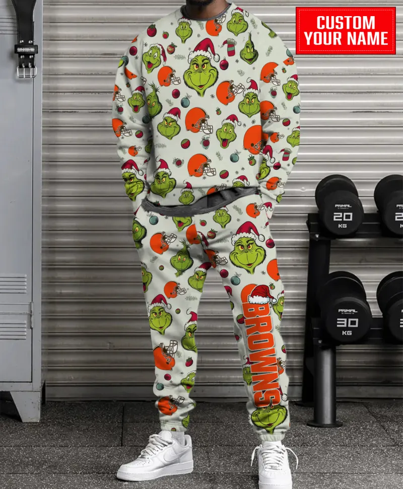 Cleveland Browns Personalized NFL Grinch Pattern Sweater And Sweatpants  CHS1112