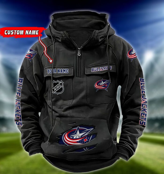 Columbus Blue Jackets NHL Hockey Vintage Quarter Zip Hoodie Retro Hoodie Custom Name WRH1008