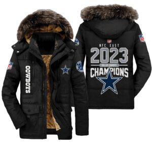 Dallas Cowboys NFC East 2023 Champions Unisex Black Parka Jacket Fleece Coat Winter PJF1234