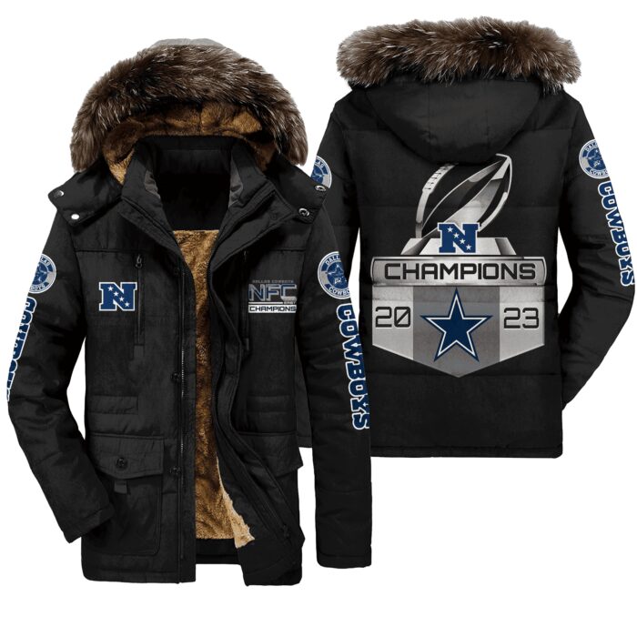 Dallas Cowboys NFC East Division Champions Unisex Black Parka Jacket Fleece Coat Winter PJF1226