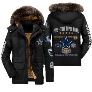 Dallas Cowboys NFL Five Time Super Bowl Champions Unisex Black Parka Jacket Fleece Coat Winter PJF1237