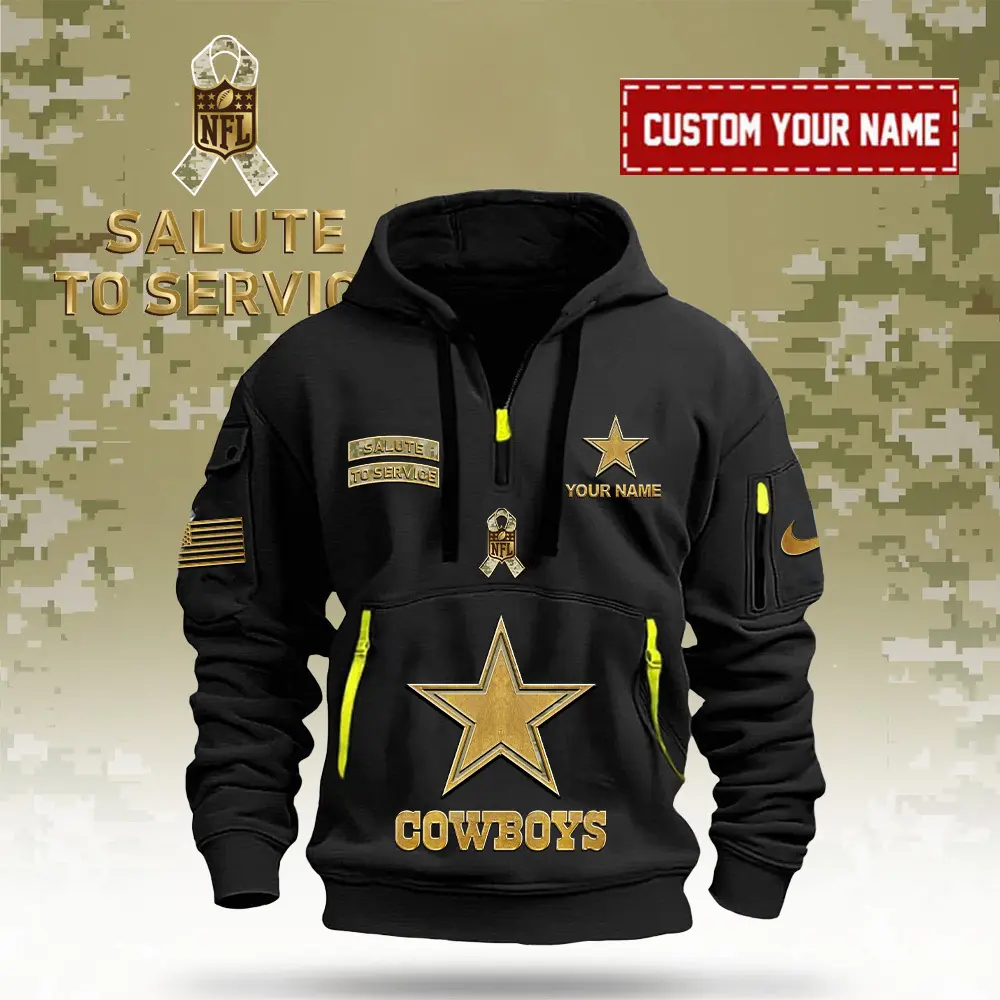 Dallas Cowboys NFL Veterans Day Salute To Service Custom Name Quarter Zip Hoodie