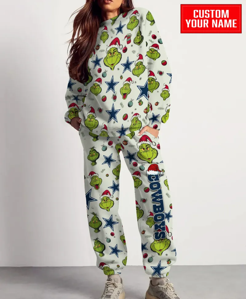 Dallas Cowboys Personalized NFL Grinch Pattern Sweater And Sweatpants  CHS1111