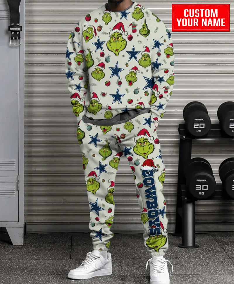 Dallas Cowboys Personalized NFL Grinch Pattern Sweater And Sweatpants  CHS1114