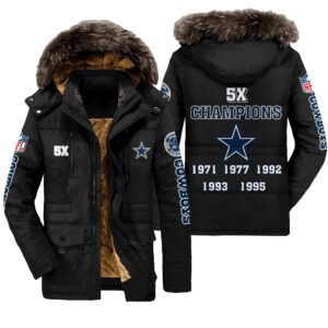 Dallas Cowboys X Super Bowl NFL Champions Unisex Black Parka Jacket Fleece Coat Winter PJF1231