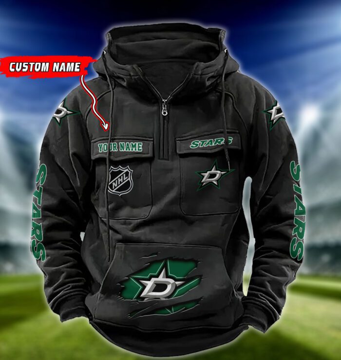 Dallas Stars NHL Hockey Vintage Quarter Zip Hoodie Retro Hoodie Custom Name WRH1007