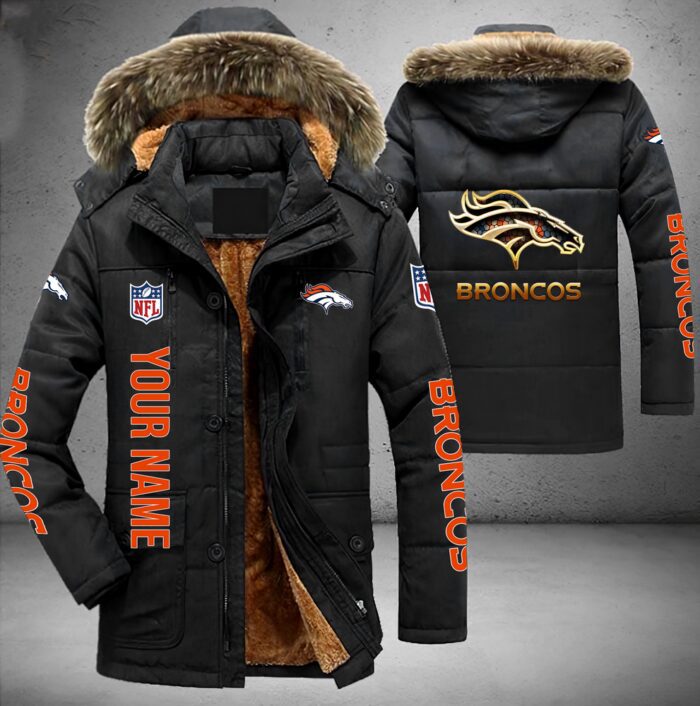 Denver Broncos NFL Personalized Golden Logo Parka Jacket Fleece Coat Winter