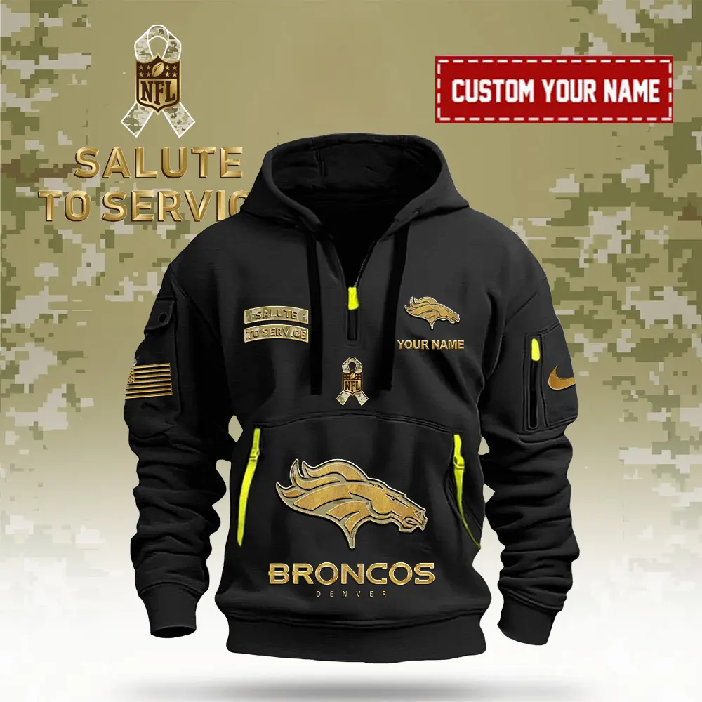 Denver Broncos NFL Veterans Day Salute To Service Custom Name Quarter Zip Hoodie