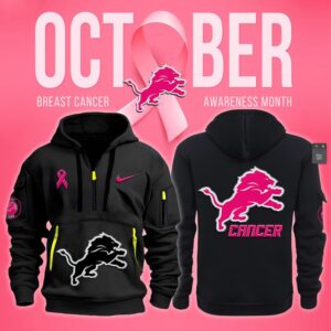 Detroit Lions NFL October Breast Cancer Awareness Month Quarter Zip Hoodie