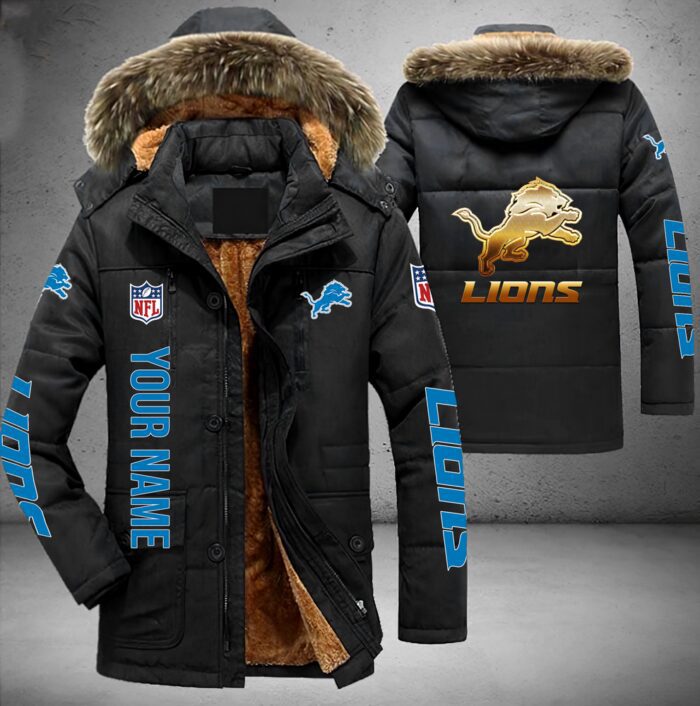 Detroit Lions NFL Personalized Golden Logo Parka Jacket Fleece Coat Winter