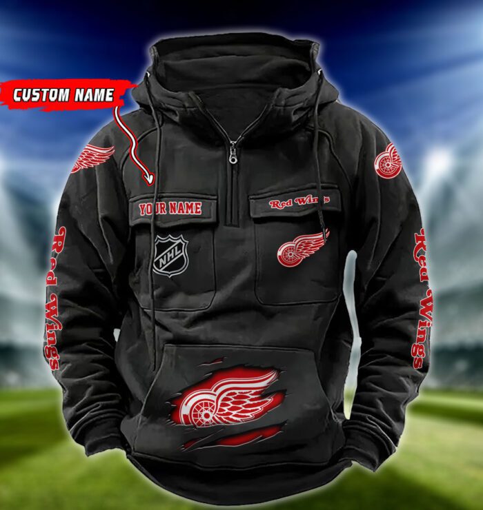 Detroit Red Wings NHL Hockey Vintage Quarter Zip Hoodie Retro Hoodie Custom Name WRH1012