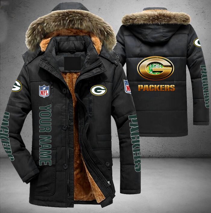 Green Bay Packers NFL Personalized Golden Logo Parka Jacket Fleece Coat Winter