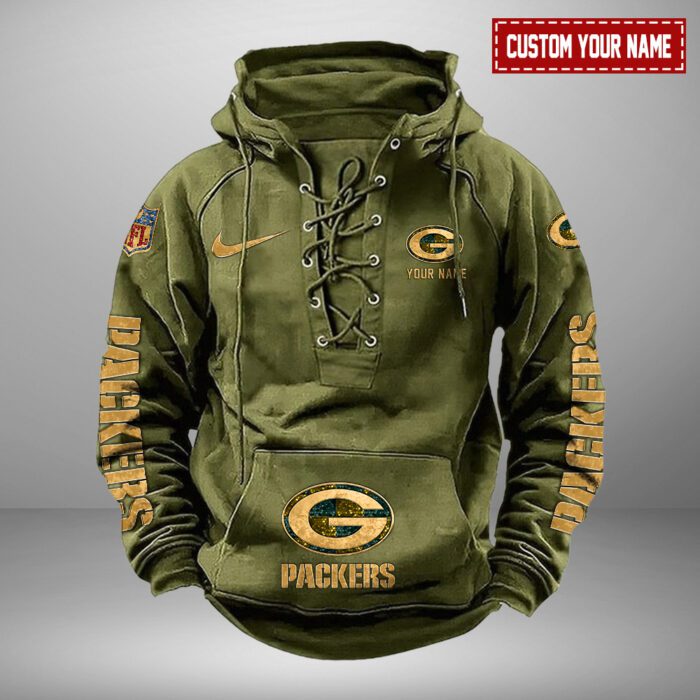 Green Bay Packers NFL Personalized Swoosh Hooded Lace Up Hoodie Vintage Retro Hoodie